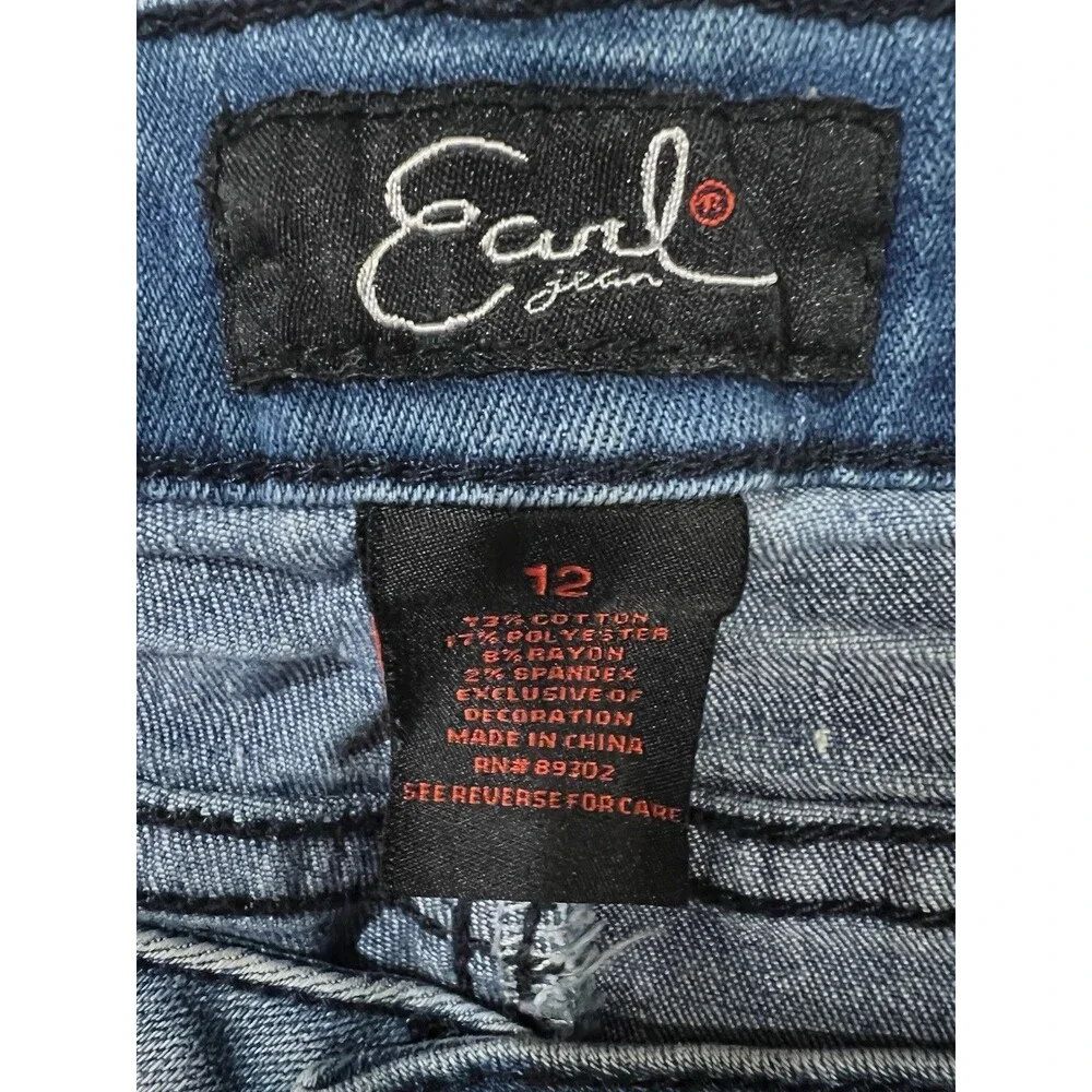 Earl Jean mid-rise denim shorts with blue floral embroidery and a frayed hem 12